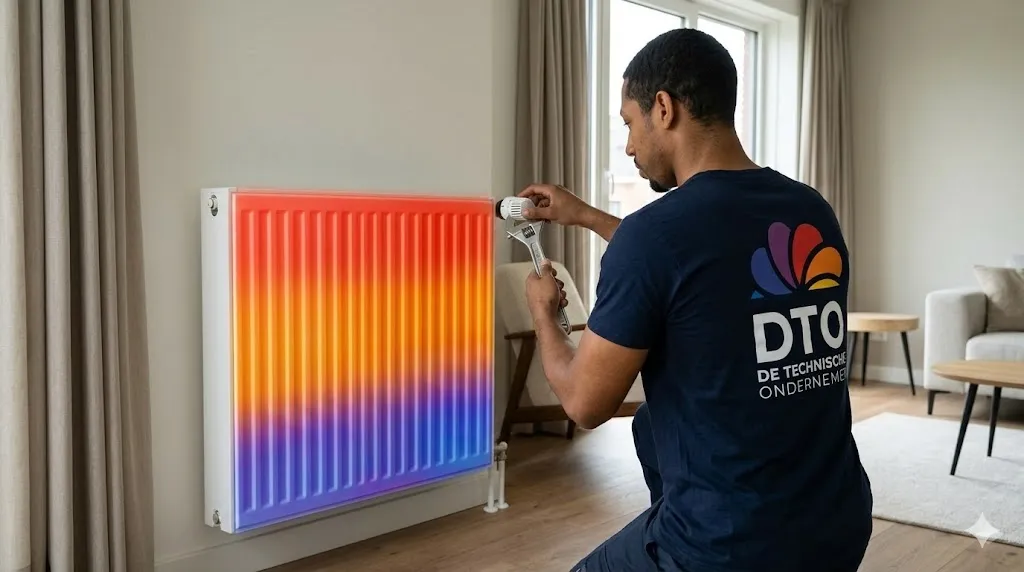 Warmtebeeldcamera toont temperatuurverschillen in verwarmingssysteem
